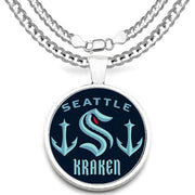 Large Seattle Kraken Womens Mens Silver Link Chain Pendant Necklace Free Ship D9