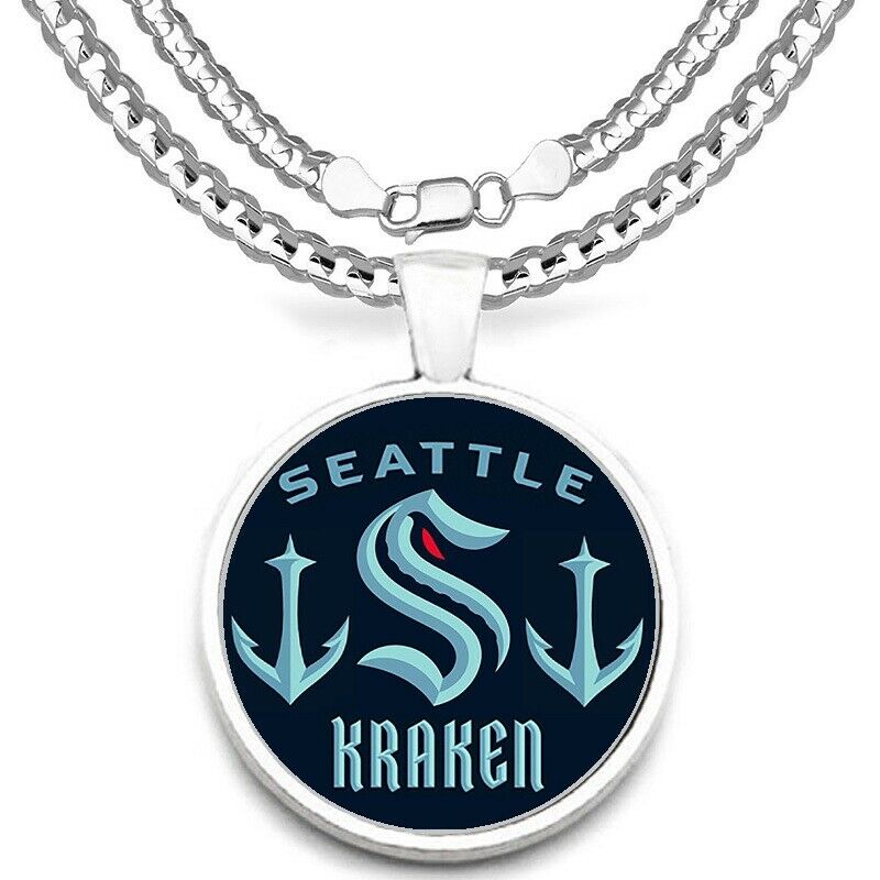 Large Seattle Kraken Womens Mens Silver Link Chain Pendant Necklace Free Ship D9