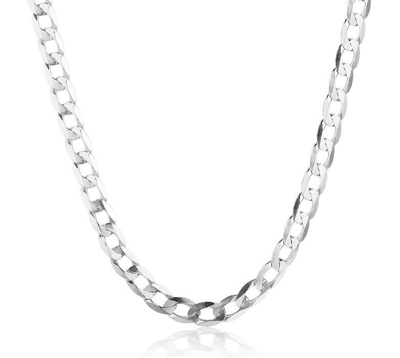 925 Sterling Silver Women's Curb Link Cuban Style Chain 20" Necklace D404