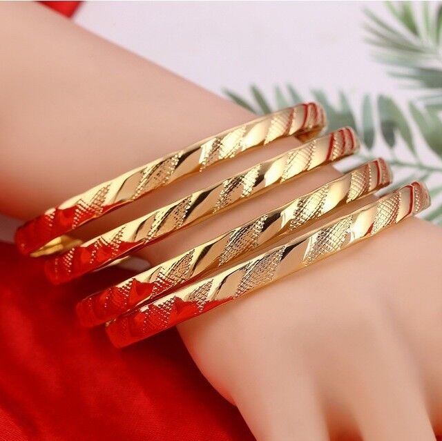 2 Piece Lot Mother's 18k Gold Bracelets Bangle Women's Slip On w GiftP D416M
