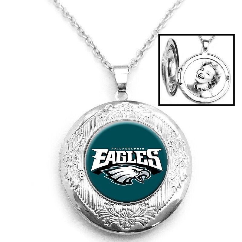 Philadelphia Eagles Womens 925 Silver Link Chain Necklace And Photo Locket D16