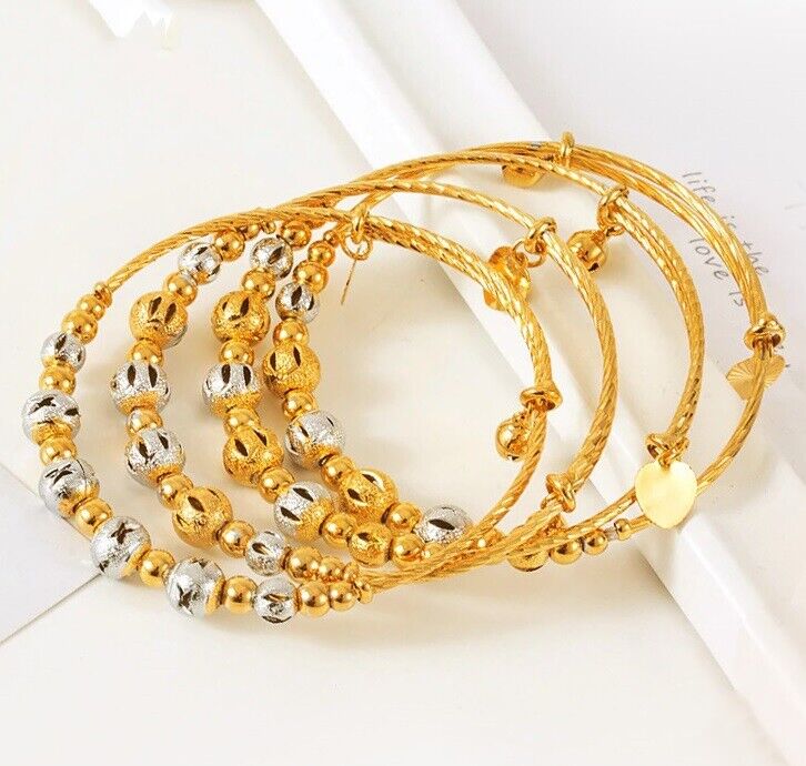 18k Yellow Gold Womens 7.5" Opening Adjustable Bracelet Bangle  w Gift Pkg D734B