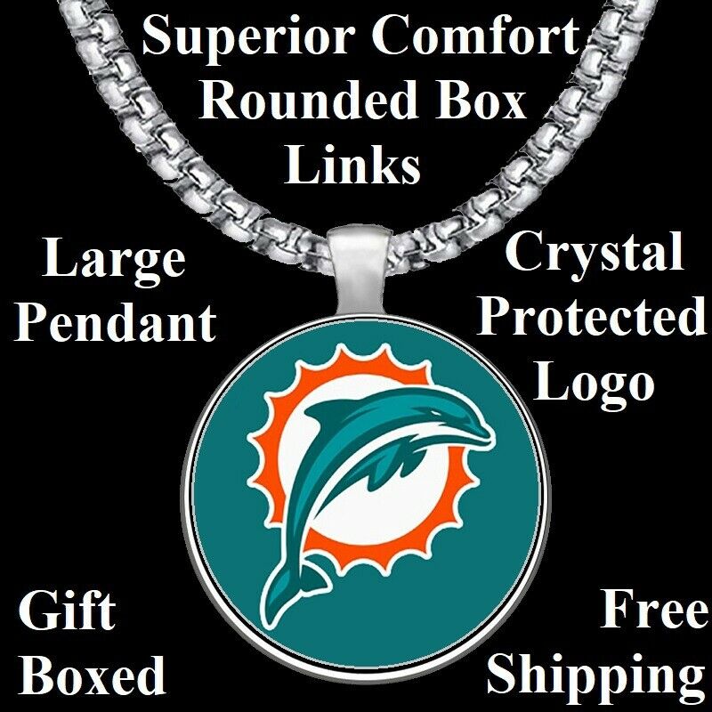 Miami Dolphins Mens Womens Stainless 20" Chain Link Pendant Necklace D30