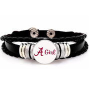 A Girl Alabama Crimson Tide Womens Black Leather Bracelet W Gift Pk D14