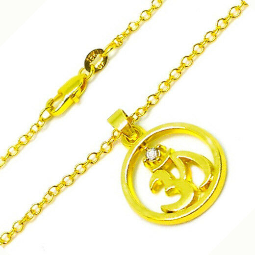 18k Yellow Gold Women's Link Chain 30" Necklace And Elegant Crystal Yoga Pendant