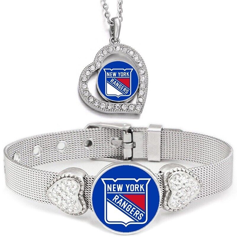 2 Pcset Womens New York Ny Rangers Sterling Silver Necklace With Bracelet D19D26