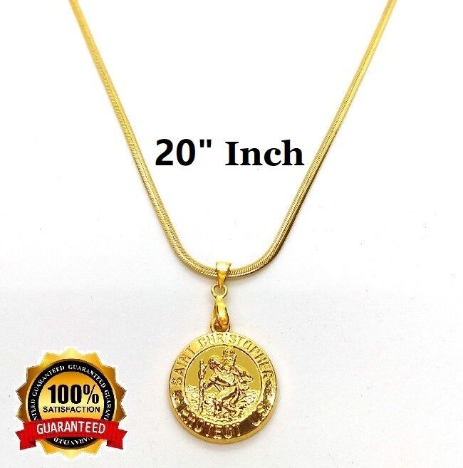 18k Gold Womens Mens 18" 20" 24" 30" Snake Chain Necklace w St Saint Christopher