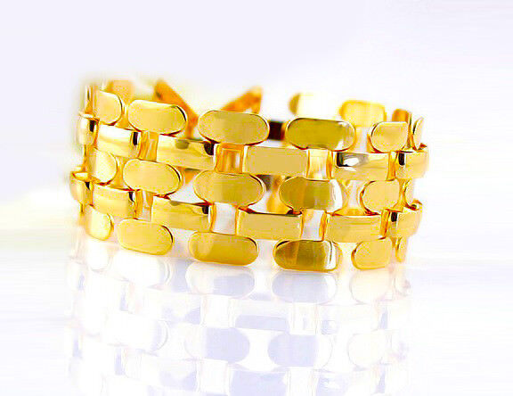 18k Gold Bracelets Bangles Womens Wide Style Link w GiftPkg D470