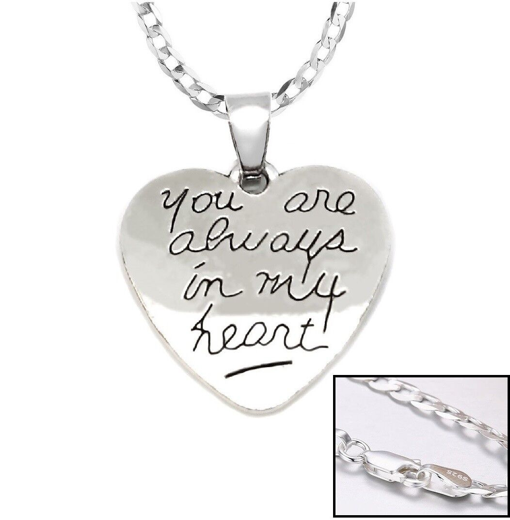 Valentines 925 Sterling Silver Womens Men Always In My Heart Chain Link Necklace
