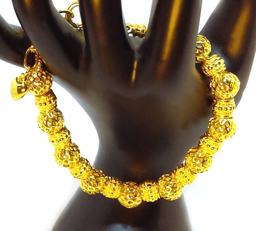 24k Gold Womens 9mm Beaded Snake Link Chain Bracelet  w Free GiftPkg