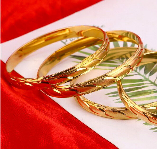 2 Piece Set 24k Gold Bangle Women's Italian Cut Bracelet D415-5S