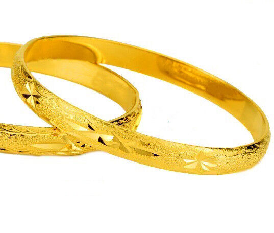 18k Yellow Gold Elegant StarCut Womens Opening Bracelet Bangle + GiftPkg D415-1