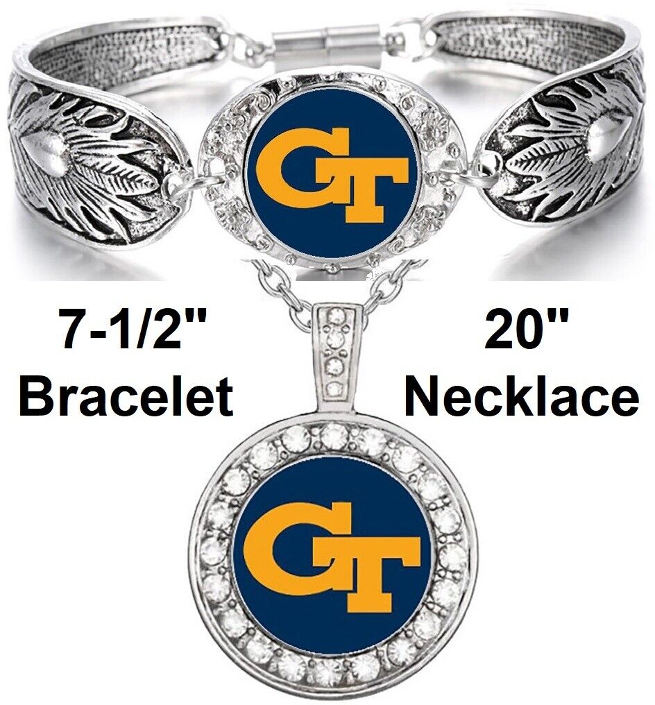 Gt Georgia Tech Womens 925 Sterling Silver Necklace Bracelet Set College D3D18