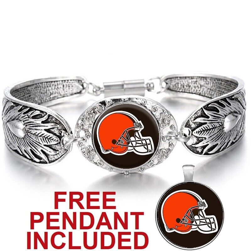 Cleveland Browns Women'S Sterling Silver Bracelet Football Gift W Gift Pkg D3
