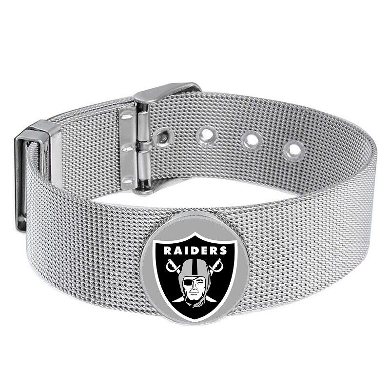 Las Vegas Raiders Mens Womens Silver Adjustable Bracelet W Gift Pkg D6