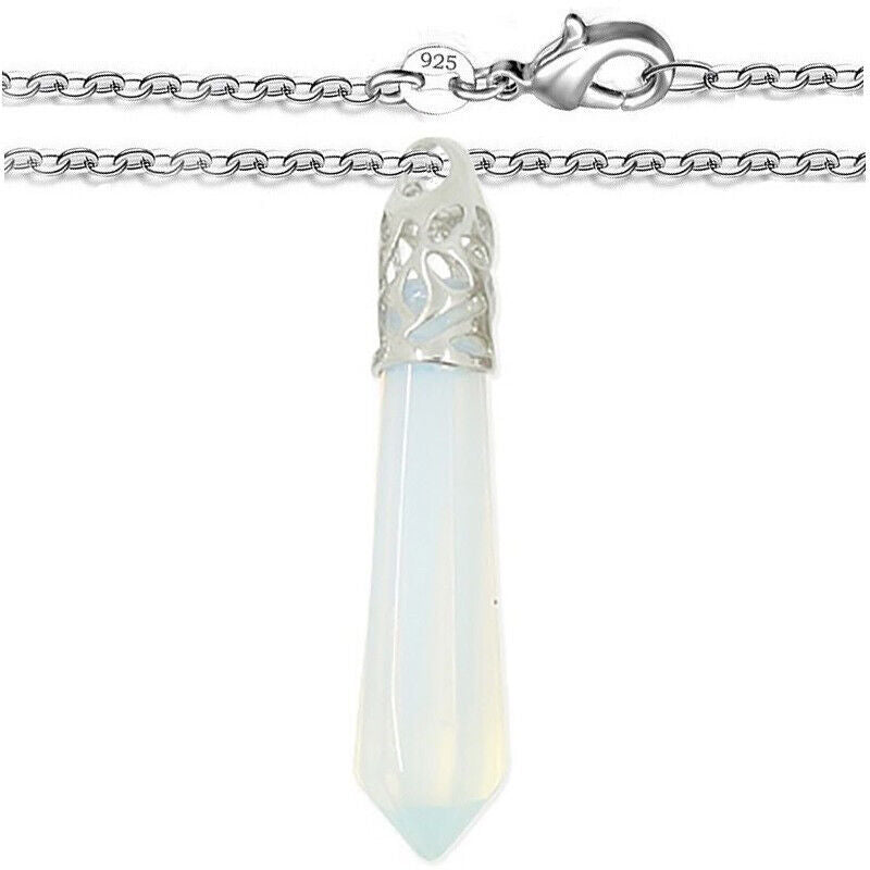 925 Sterling Silver Chain Necklace And Natural Opal CHAKRAS Crystal Pendant D842