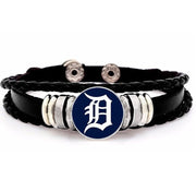 Detroit Tigers Mens Womens Black Leather Bracelet W Gift Pkg D14