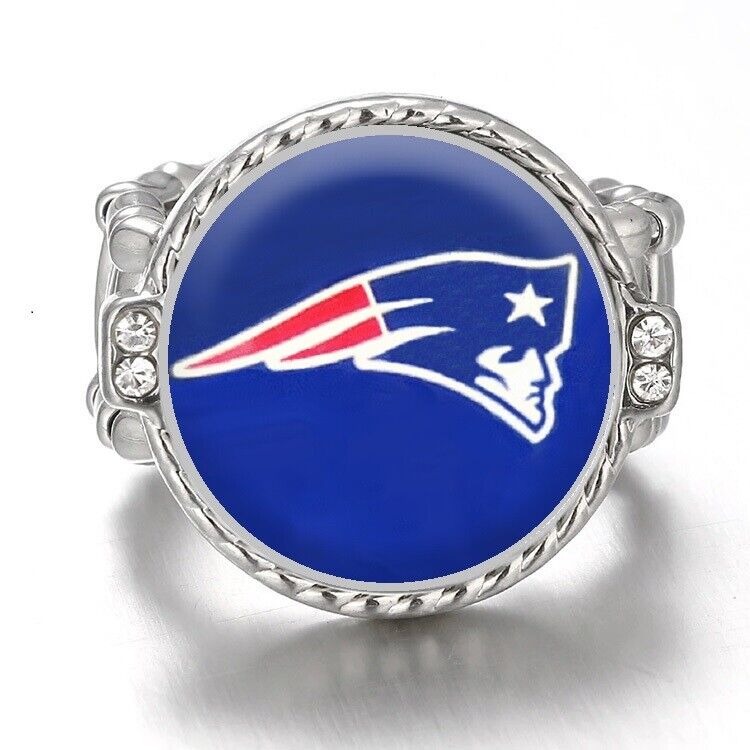 New England Patriots Silver Women'S Crystal Accent Football Ring W Gift Pkg D12