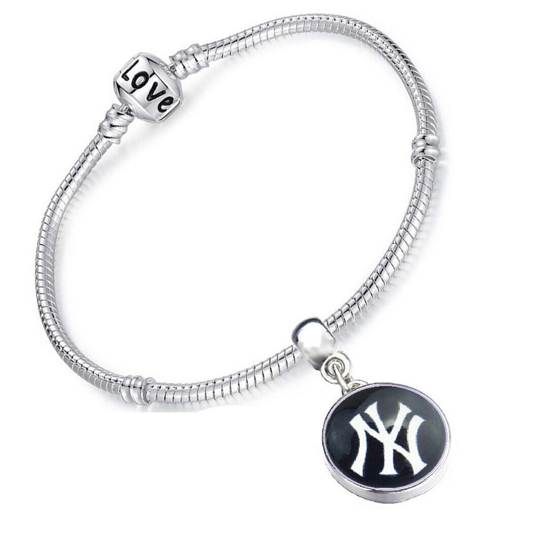 New York Ny Yankees Womens Sterling Silver Snake Link Bracelet Baseball Gift D13