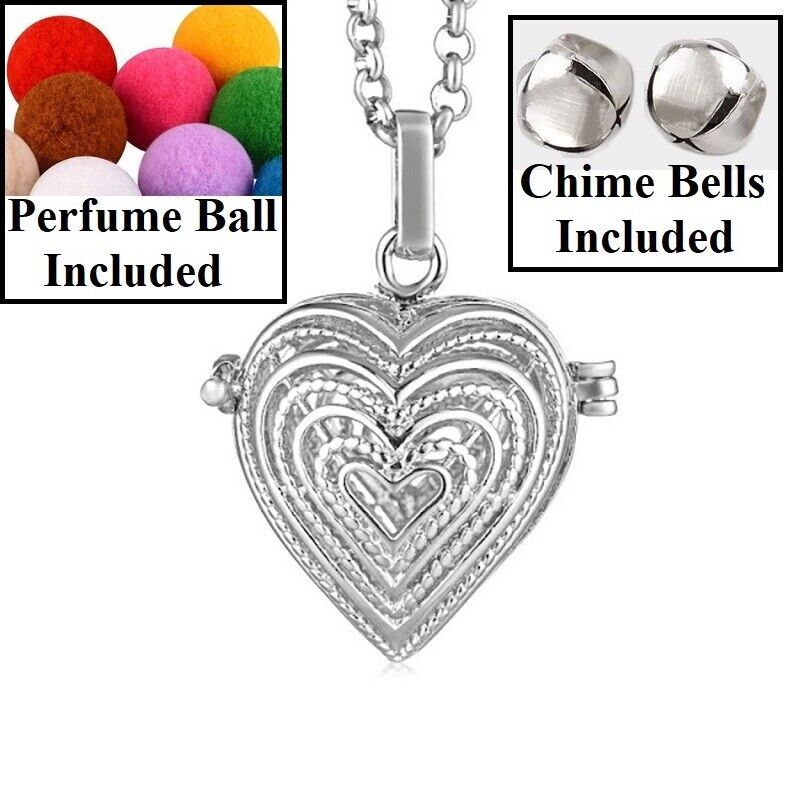 925 Sterling Silver Womens Necklace With Heart Chime Aroma Locket Pendant D524