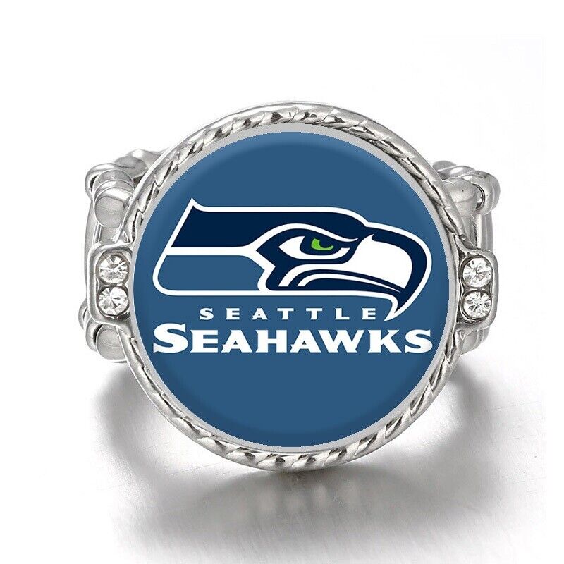 New Style Seattle Seahawks Silver Women'S Crystal Accent Football Ring D12