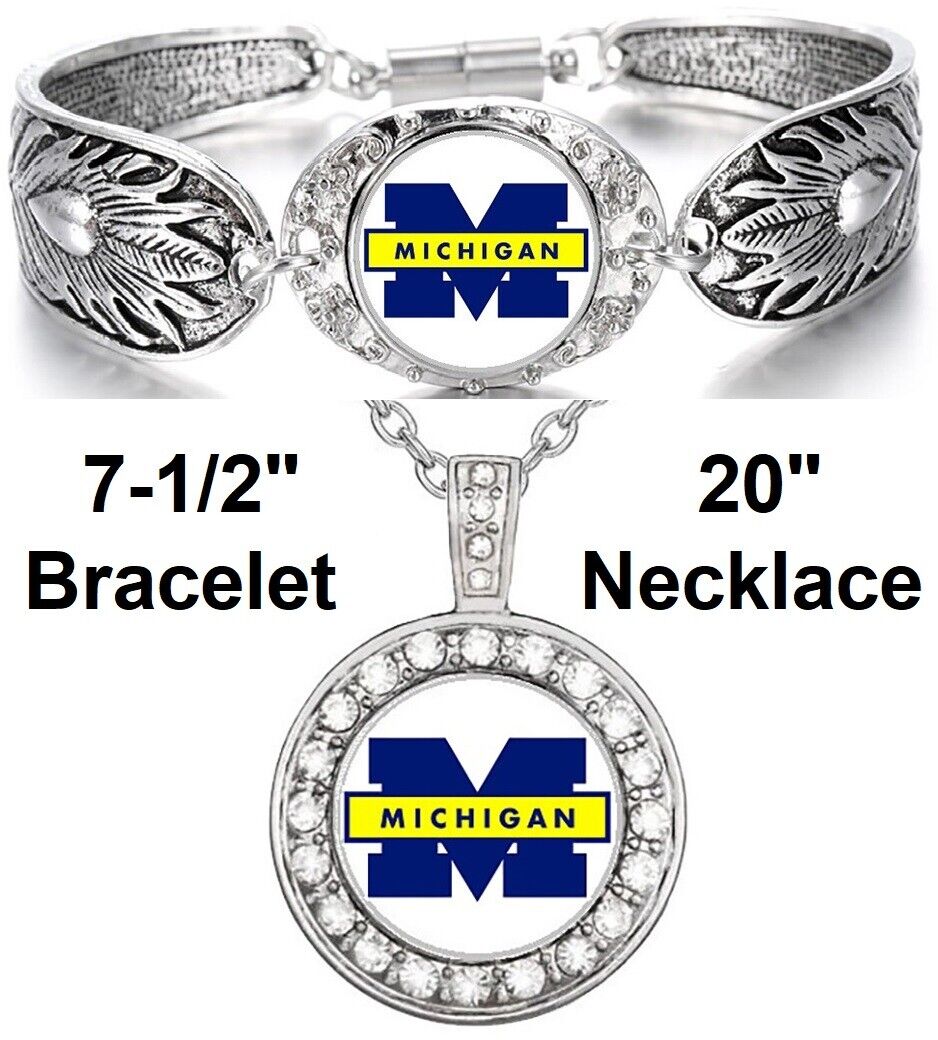 Michigan Womens Special Sterling Silver Necklace With Bracelet Set D3D18