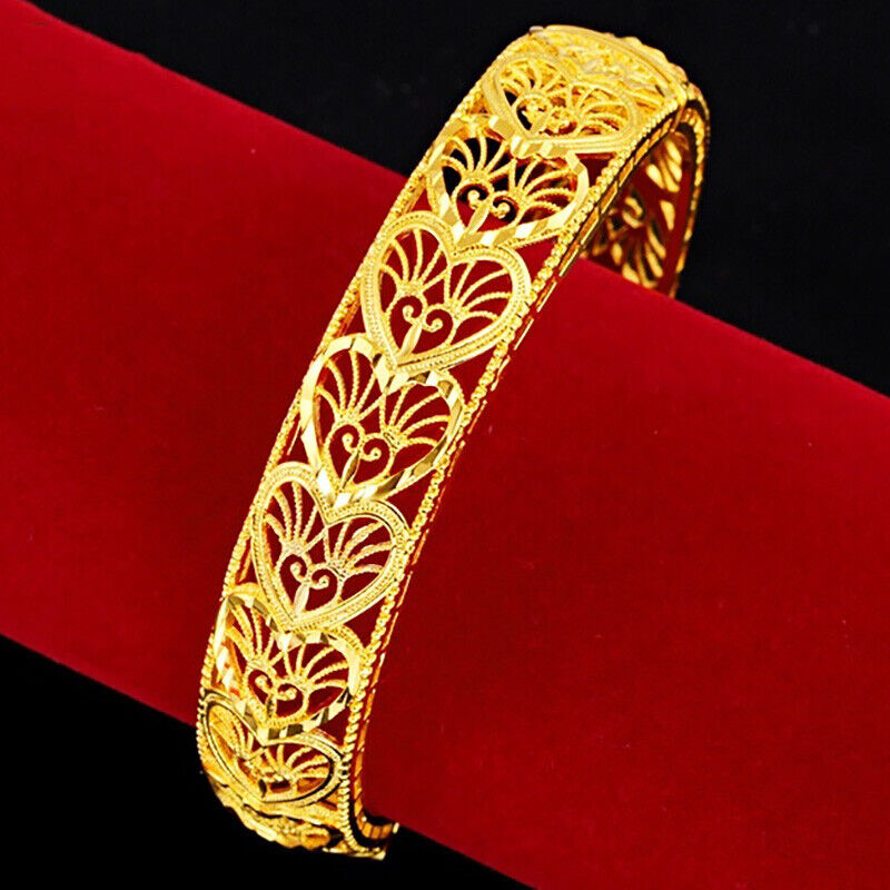 24k Yellow Gold Hearts Of Love Bracelet Bangle Women's Small 7" w Gift Pkg D792
