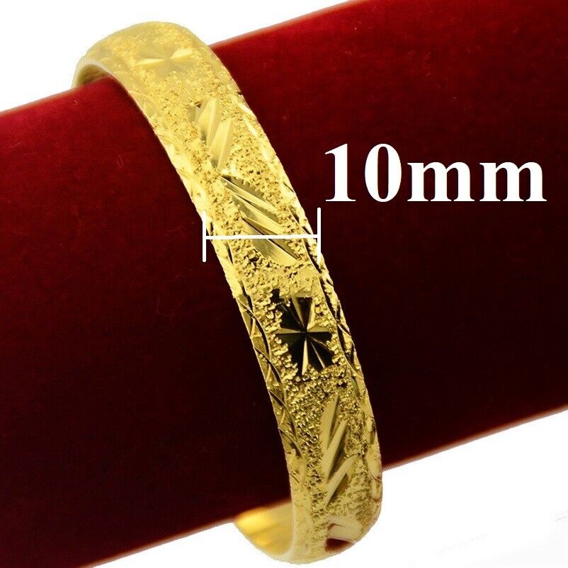 2 PieceSet 24k Yellow Gold 7" Opening Bracelets Bangle Italian-Cut Women's D225