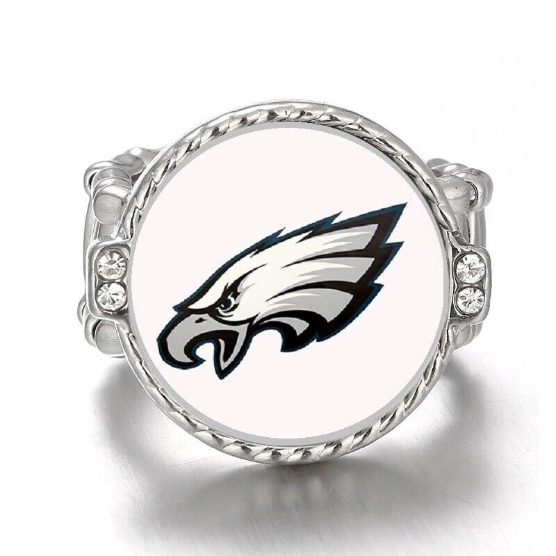 Special Philadelphia Eagles Silver Women'S Crystal Accent Football Ring D12