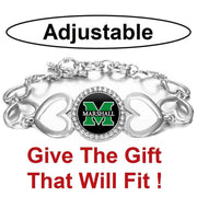 Marshall Thundering Herd Womens Silver Heart Link Adjust. Bracelet W Giftpkg D27