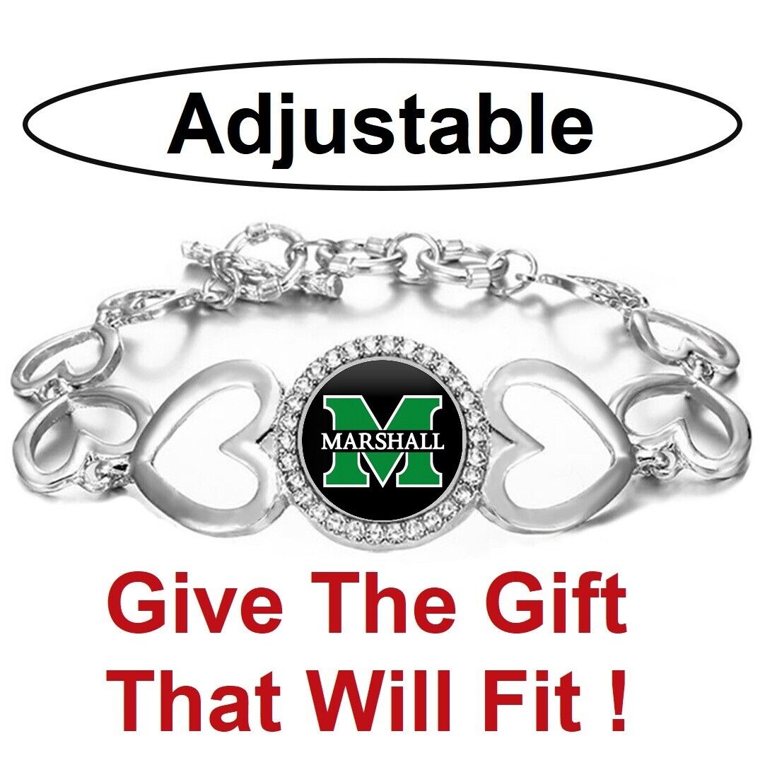 Marshall Thundering Herd Womens Silver Heart Link Adjust. Bracelet W Giftpkg D27
