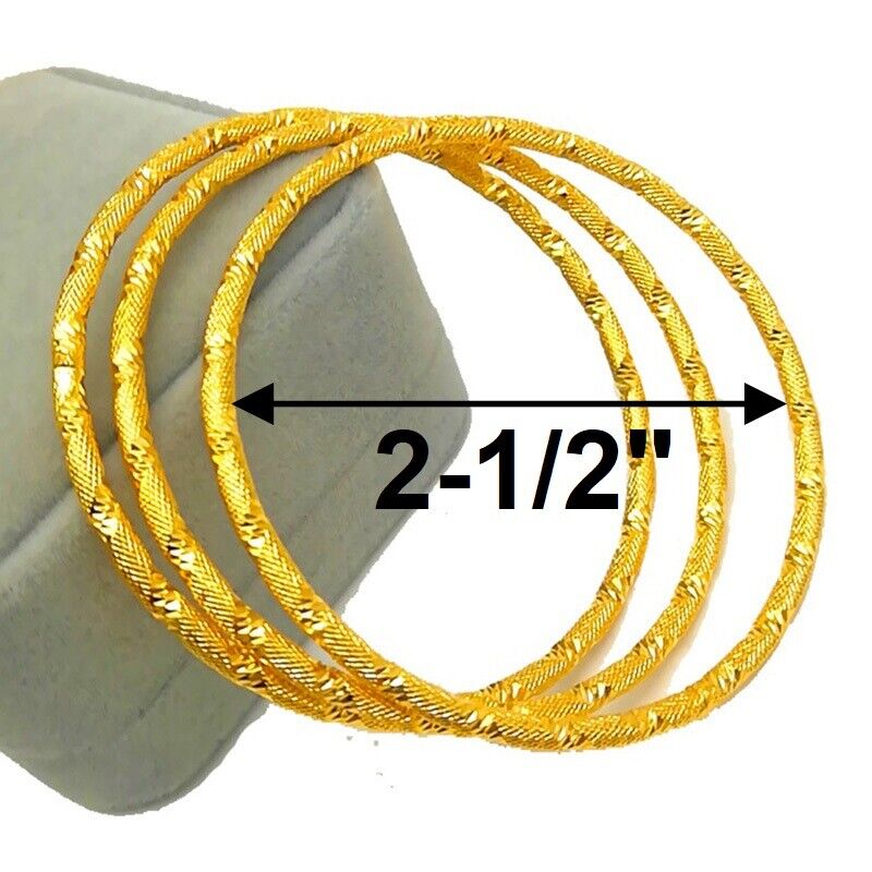 3 PcSet 18k Yellow Gold Elegant Womens Slip On Bracelets Bangles w GiftPkg