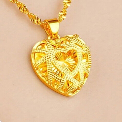 18k Yellow Gold Womens Mothers Heart 18" Link Chain Necklace w Gift Pkg D740