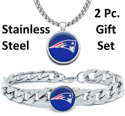 Large New England Patriots Mens Gift Set Stainless 24" Necklace Bracelet D4D30