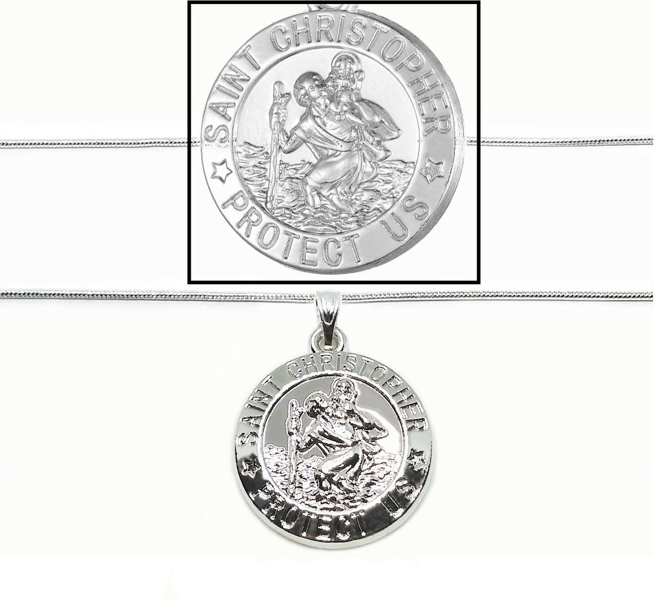 925 Sterling Silver Women's Snake Chain 18" 20" 24" Saint Christoper Necklace