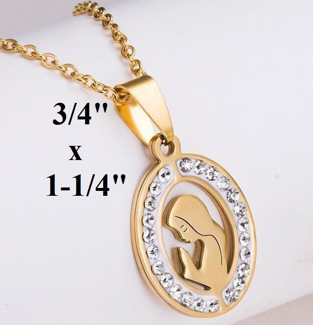 18k Yellow Gold Womens Lady Chain 20" Necklace Virgin Mary Pend. Guadalupe D673