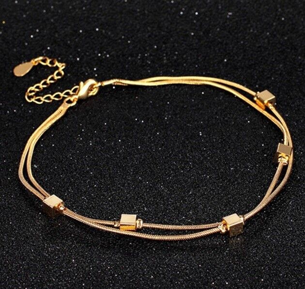 18k Yellow Gold Over Silver Womens Anklet Ankle Bracelet 8.5-10"  w GiftPg D687B