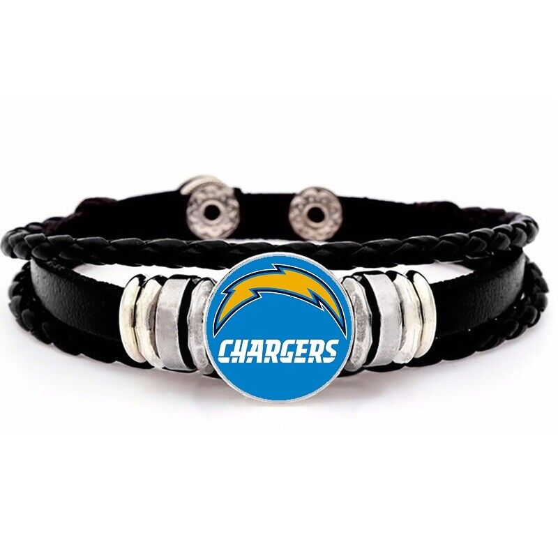 Los Angeles Chargers Mens Womens Black Leather Bracelet Football + Giftpg D14-1