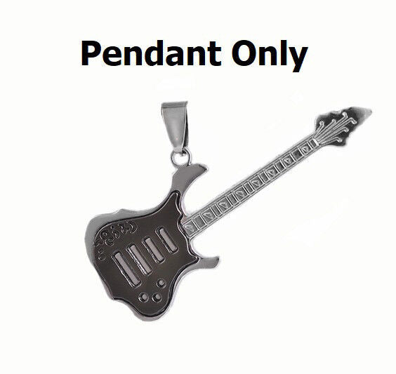 925 Sterling Silver Curb Link Chain Mens Womens Necklace - Guitar Pendant D624SS