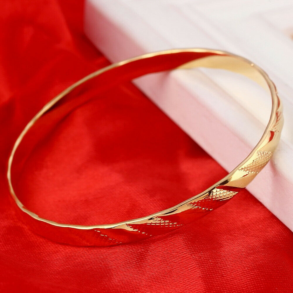 18k Gold Bracelets Bangle Womens Italian Cut Large 8-1/2" SlipOn+GiftPkg D416-7