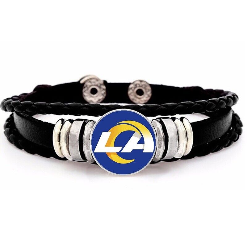New Style Los Angeles La Rams Mens Womens Black Leather Bracelet W Gift Pkg D14