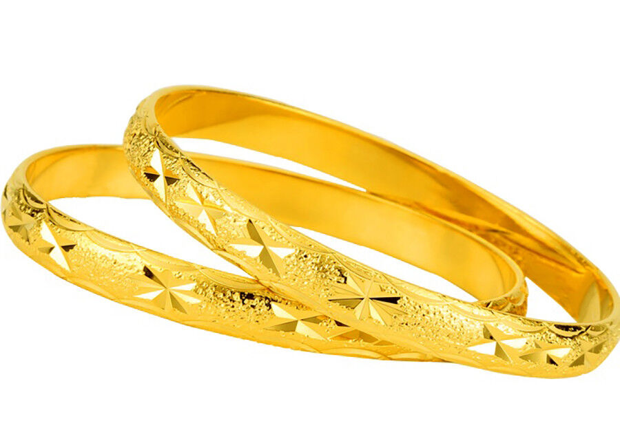18k Yellow Gold Bracelets Bangle Womens Starburst Design Opening +GiftPkg D415-2