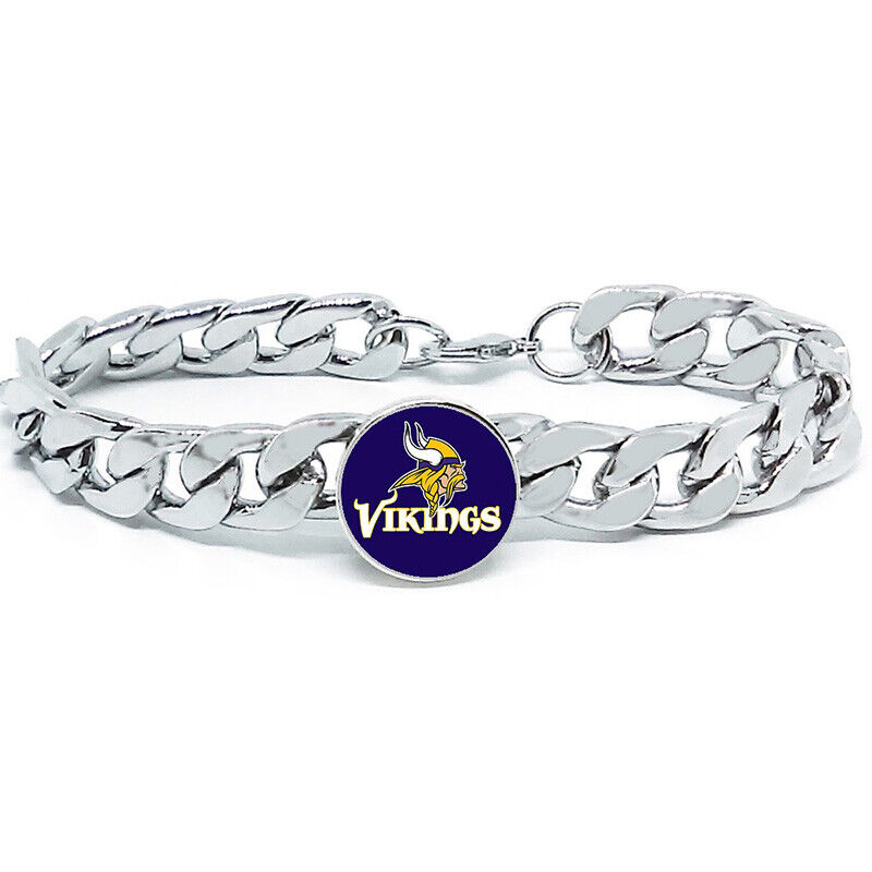Minnesota Vikings Stainless Steel Mens Curb Link Chain Bracelet Football Gift D4