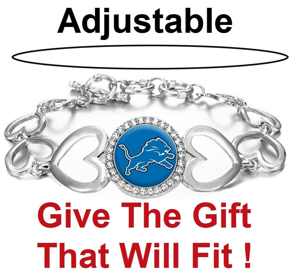 Detroit Lions Womens Heart Link Adjust. Bracelet W Gift Pkg D27