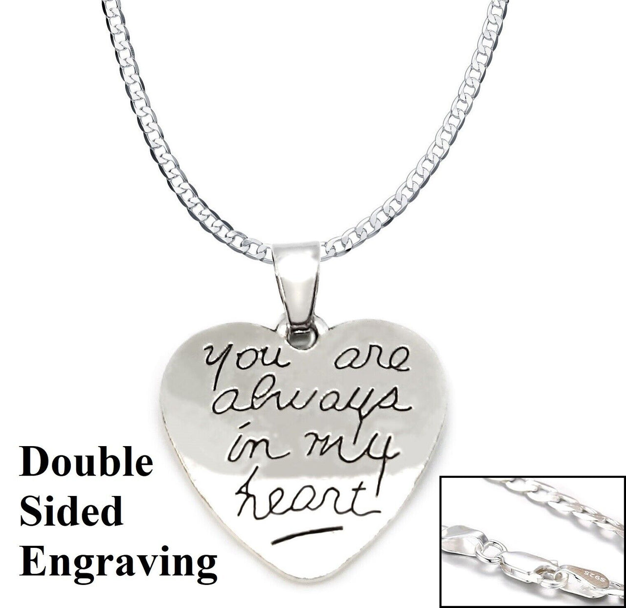 Mothers Day 925 Sterling Silver Womens Chain Link Necklace Always In My Heart