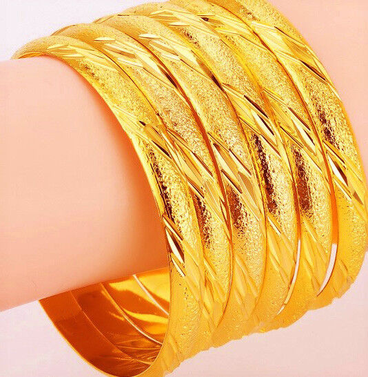 24k Gold Bracelets Bangle Womens Elegant Cut Design Opening w GiftPkg D223-6