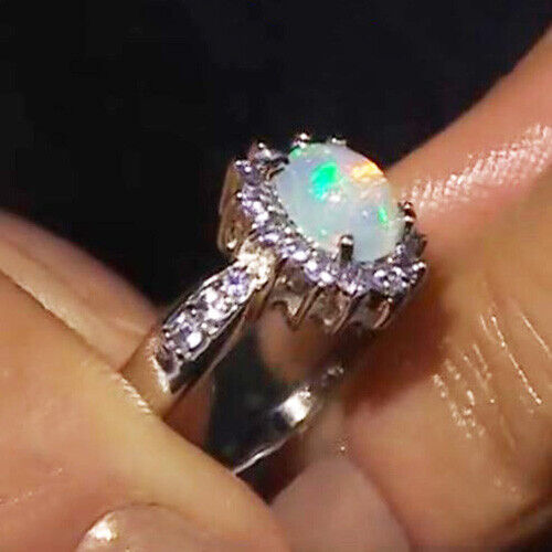 925 Sterling Silver Ethiopian Welo Opal Tanzanite Cocktail Ring Sizes 6 7 8 9