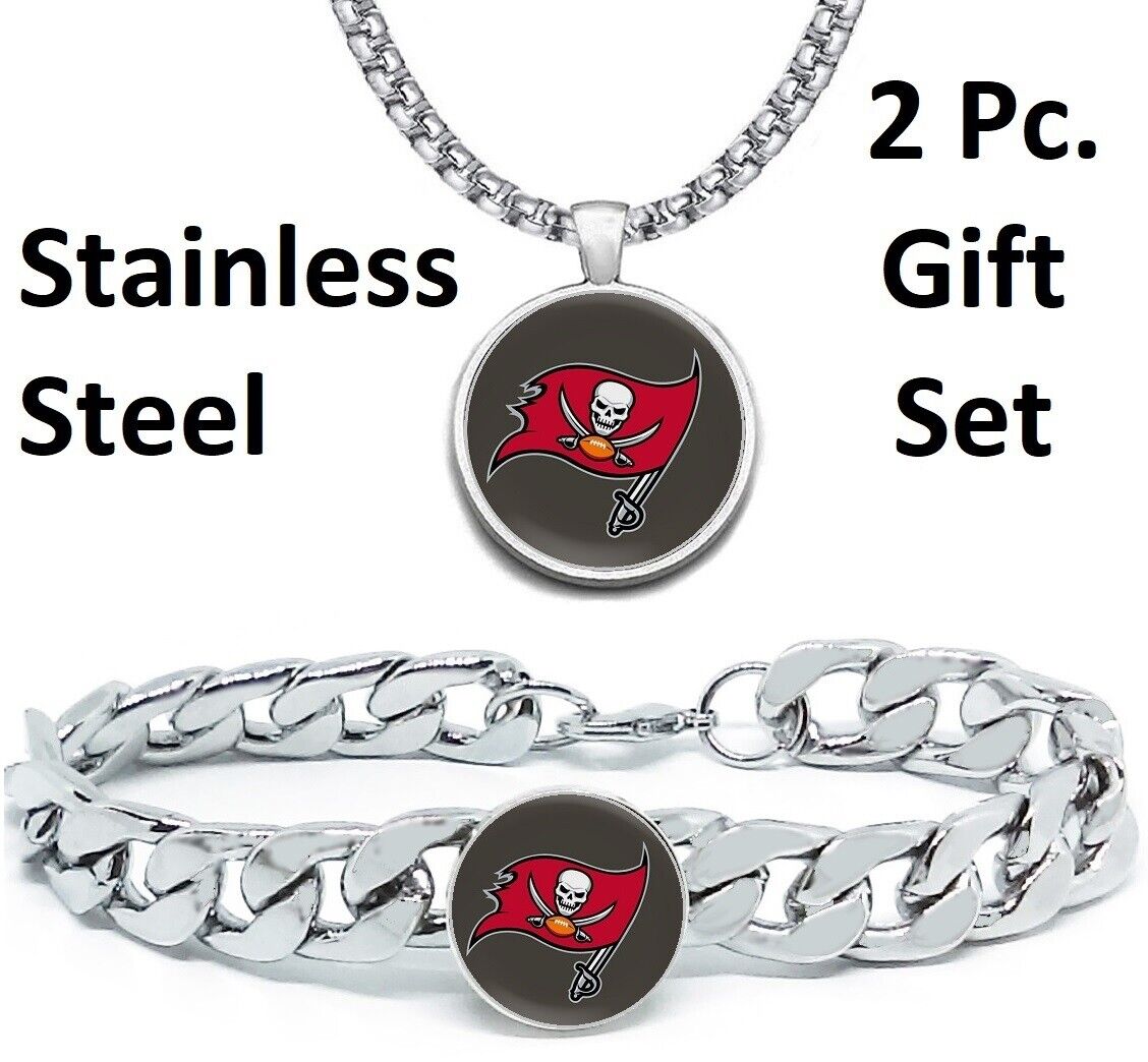 Large Tampa Bay Buccaneers Mens Gift Set Stainless 24" Necklace Bracelet D4D30