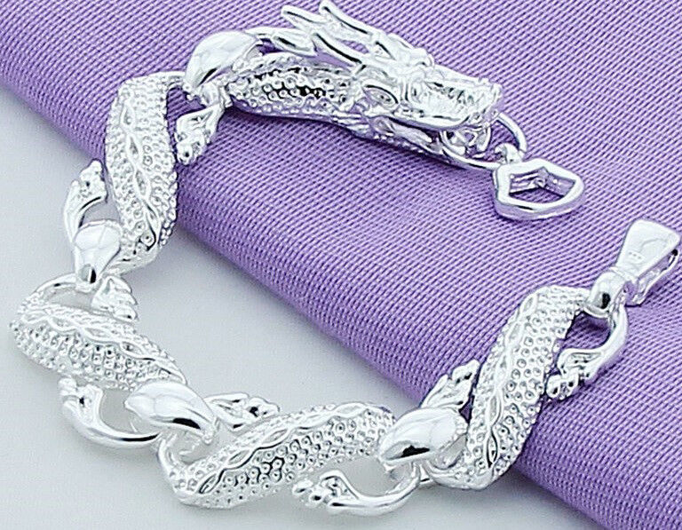 925 Sterling Silver Bracelet Women's 7-1/2" Dragon Link Chain w GiftPg D502