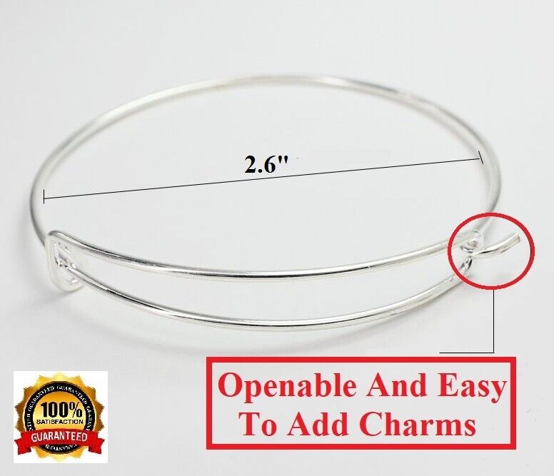 10 Pc 925 Sterling Silver Adjustable Bracelets Bangle Opens To Add Charm D492A